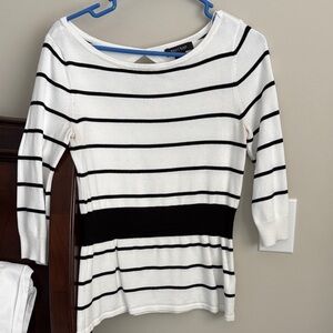 White House Black Market White and Black Striped Long Sleeve Top